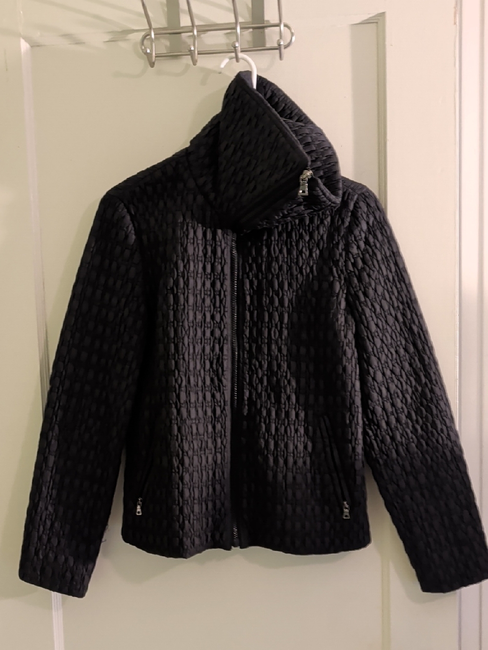 Nine West Black Quilted Puffer Jacket with High Collar